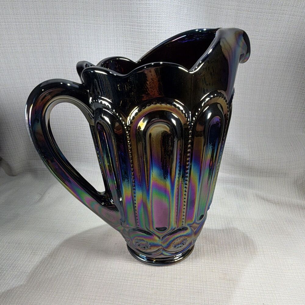 Vintage L.E. Smith Amethyst Carnival Glass Moon and Star Pitcher